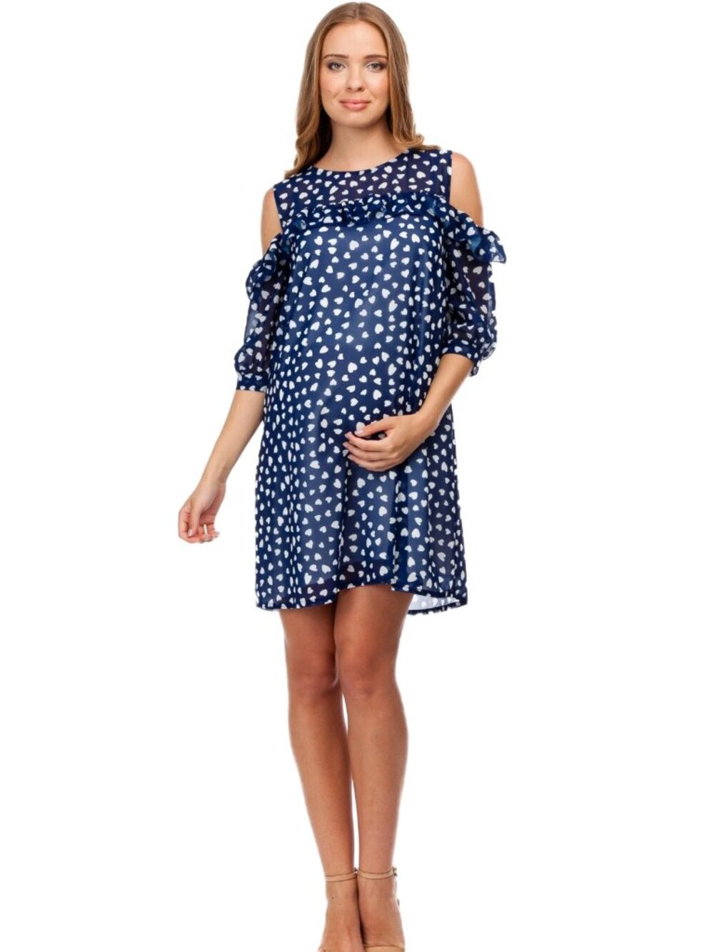 Pietro Brunelli Milano Navy Heart Print Maternity Dress (Made in Italy) - Size L